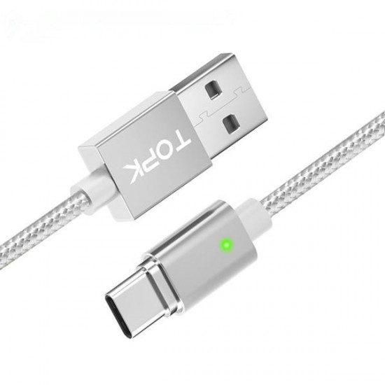 TOPK F-Line 2.4A Type C LED Magnetic Braided Fast Charging Data Cable 1M For Smart Phone Tablet TOPK F-Line 2.4A Type C LED Magnetic Braided Fast Charging Data Cable 1M For Smart Phone Tablet