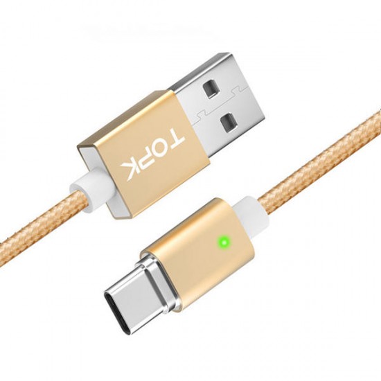 TOPK F-Line 2.4A Type C LED Magnetic Braided Fast Charging Data Cable 1M For Smart Phone Tablet TOPK F-Line 2.4A Type C LED Magnetic Braided Fast Charging Data Cable 1M For Smart Phone Tablet