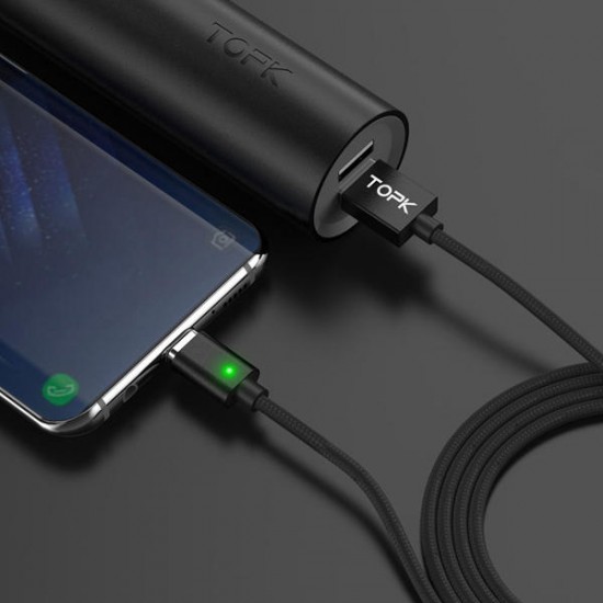 TOPK F-Line 2.4A Type C LED Magnetic Braided Fast Charging Data Cable 1M For Smart Phone Tablet TOPK F-Line 2.4A Type C LED Magnetic Braided Fast Charging Data Cable 1M For Smart Phone Tablet