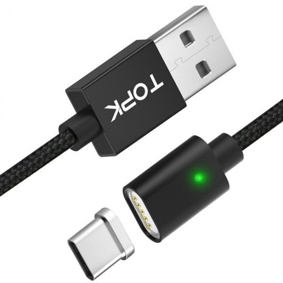 TOPK F-Line 2.4A Type C LED Magnetic Braided Fast Charging Data Cable 1M For Smart Phone Tablet TOPK F-Line 2.4A Type C LED Magnetic Braided Fast Charging Data Cable 1M For Smart Phone Tablet