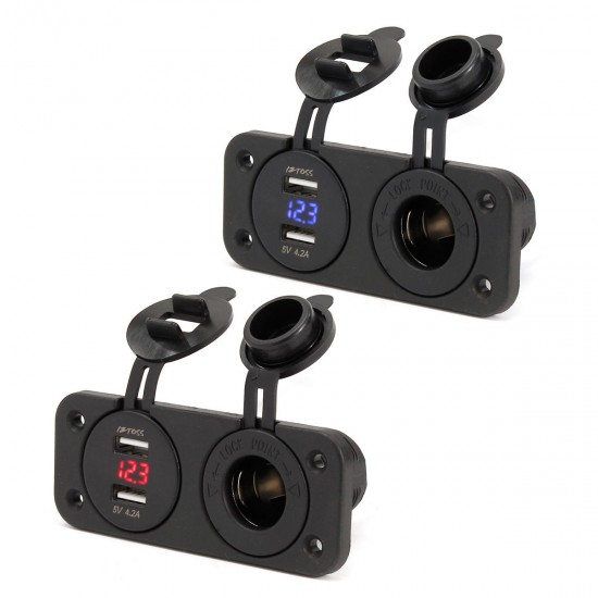 DC12-24V Cigarette Lighter Socket+2 Dual USB Ports+LED Digital Display Voltmeter For iphoneX Samsung DC12-24V Cigarette Lighter Socket+2 Dual USB Ports+LED Digital Display Voltmeter For iphoneX Samsung