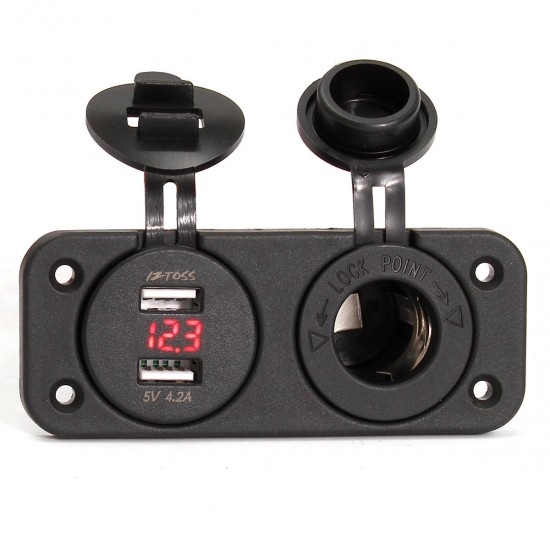 DC12-24V Cigarette Lighter Socket+2 Dual USB Ports+LED Digital Display Voltmeter For iphoneX Samsung DC12-24V Cigarette Lighter Socket+2 Dual USB Ports+LED Digital Display Voltmeter For iphoneX Samsung
