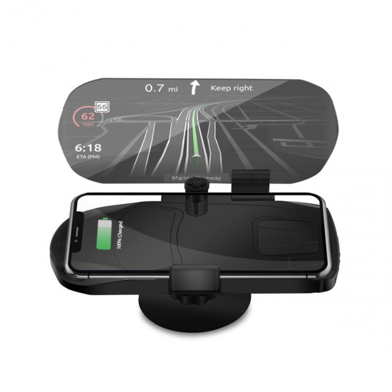 10W Qi Wireless Charger Car Hub Head-up Navigation Display Phone Holder For iPhone Samsung Huawei Xiaomi