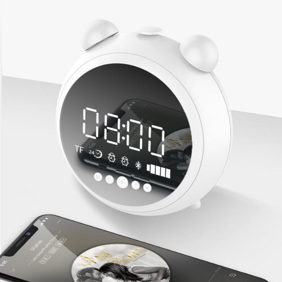 [Bluetooth 5.0] Portable Wireless Bluetooth Speaker Dual Alarm Clock LED Display FM Radio TF Card Speaker with Mic