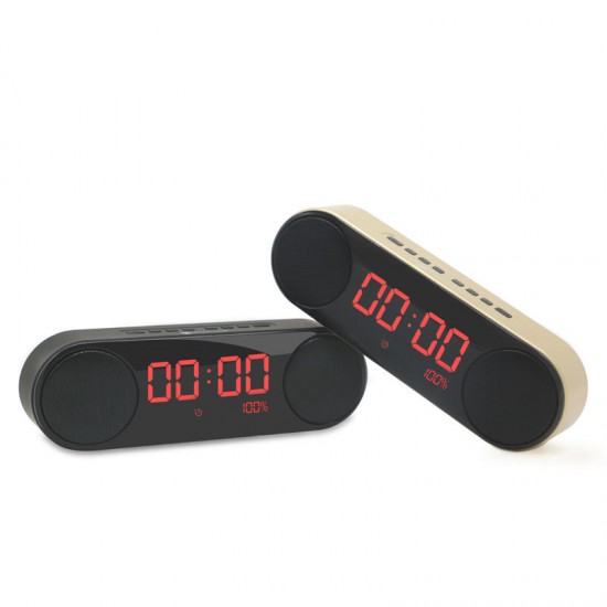 LED Display Alarm Clock Dual Driver Unit FM Radio Aux TF Card Heavy Bass Bluetooth Speaker With Mic LED Display Alarm Clock Dual Driver Unit FM Radio Aux TF Card Heavy Bass Bluetooth Speaker With Mic