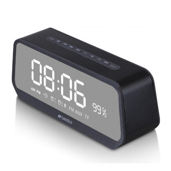 Sansui T26 Mirror LED Display Alarm Clock TF Card AUX FM Radio Bluetooth Speaker With Mic Sansui T26 Mirror LED Display Alarm Clock TF Card AUX FM Radio Bluetooth Speaker With Mic
