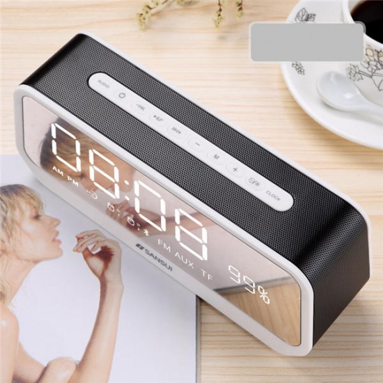 Sansui T26 Mirror LED Display Alarm Clock TF Card AUX FM Radio Bluetooth Speaker With Mic Sansui T26 Mirror LED Display Alarm Clock TF Card AUX FM Radio Bluetooth Speaker With Mic