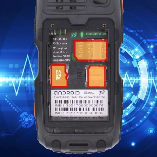 A17 3G Network WIFI 2800mAh IP68 Waterproof Intercom Zello PTT Android GPS Bluetooth Feature Phone