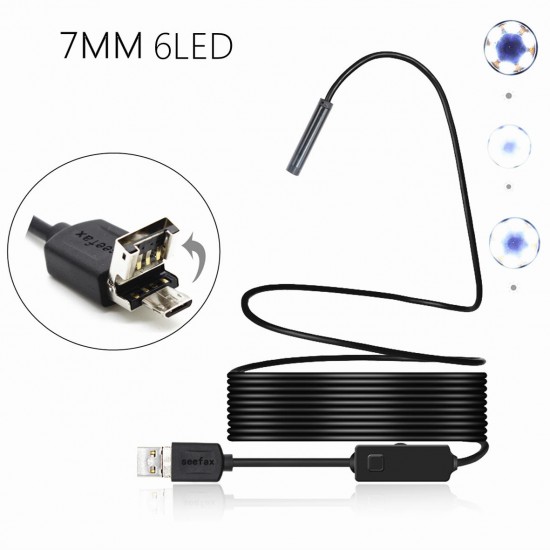 2 in 1 7mm 6LED IP67 Micro USB/USB Endoscope Borescope Inspection Camera Soft Cable for Android PC