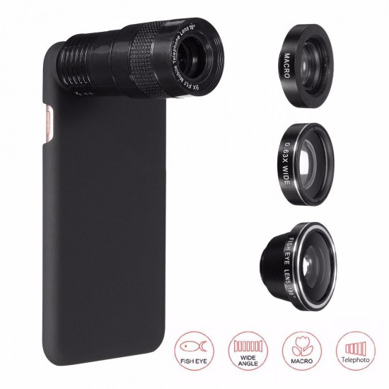 5-In-1 9X Telephoto 0.63X Wide Angle Macro Fisheye Lens + Case For Apple iPhone 7 Plus