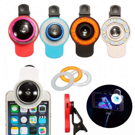9 in 1 Clip-on Phone Selfie Speedlite 8 LED Flashlight Lamp Wide Angle Fish Eyes Lens Fill Lights 9 in 1 Clip-on Phone Selfie Speedlite 8 LED Flashlight Lamp Wide Angle Fish Eyes Lens Fill Lights