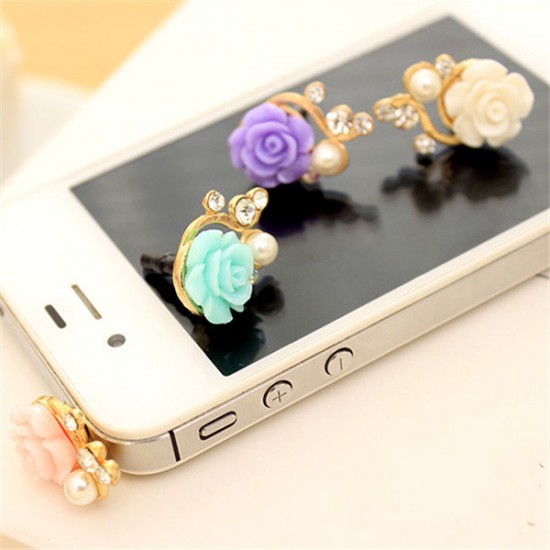 Earphone Port Metal Dust Plug 3.5mm Dustproof Resin Flower For Mobile Phone iPhone 6 Xiaomi