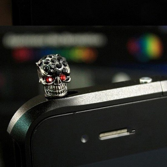 Halloween 3.5mm Diamond Skull Dust Plug Earphone Plug For Cell Phone