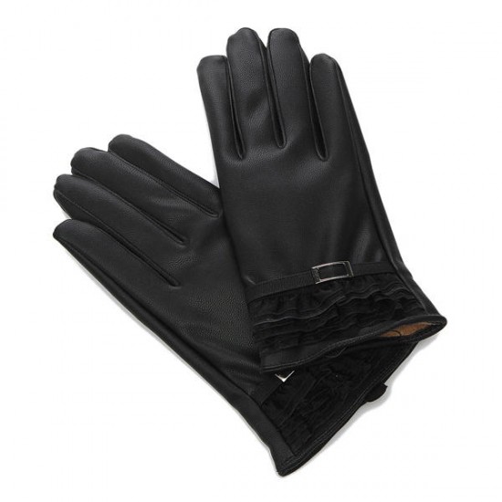 Women's Winter Warm PU Leather Click Touch Screen Magic Gloves