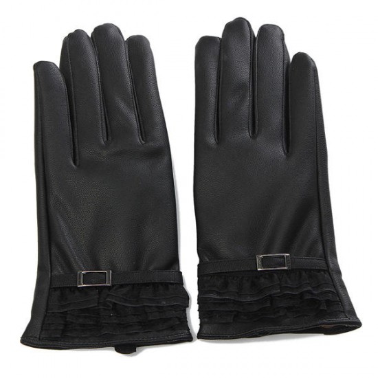 Women's Winter Warm PU Leather Click Touch Screen Magic Gloves