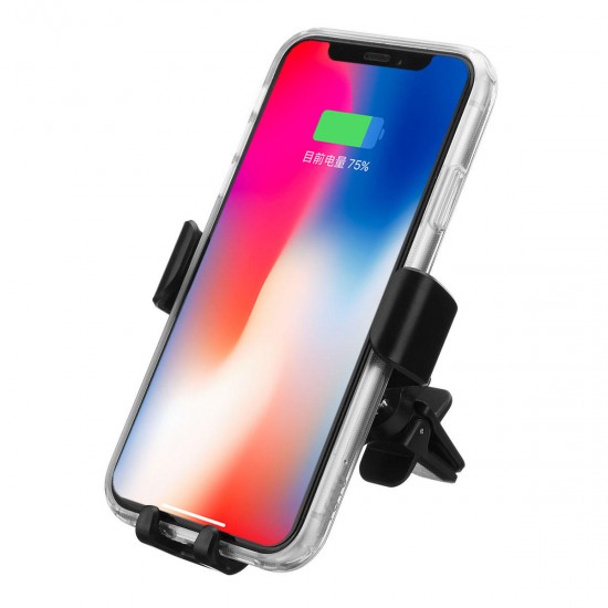 10W Qi Wireless Fast Charge Gravity Linkage Auto Lock Car Air Vent Holder Mount for iPhone Mobile Phone