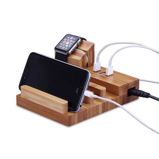 M.Way 3 in 1 Wooden 3 USB Charging Ports Bracket Desktop Phone Holder Stand for Smartphone Apple Watch