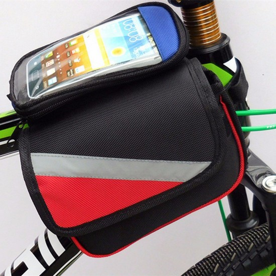 Bicycle Front Frame Tube Touch Screen Saddle Bag Pouch Holder For Under 5.7 Inch Mobile Phone