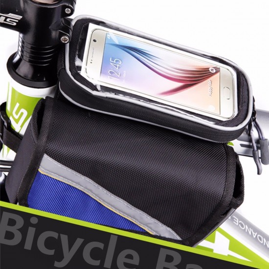 Bicycle Front Frame Tube Touch Screen Saddle Bag Pouch Holder For Under 5.7 Inch Mobile Phone