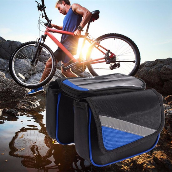 Bicycle Front Frame Tube Touch Screen Saddle Bag Pouch Holder For Under 5.7 Inch Mobile Phone