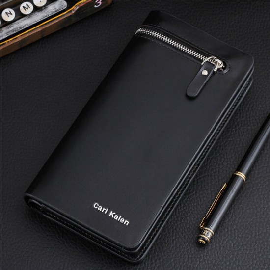 11 Card Slot SIM Card Slot Zipper Bag PU Leather Men Clutch Phone Wallet for Phone Under 5.5 inches