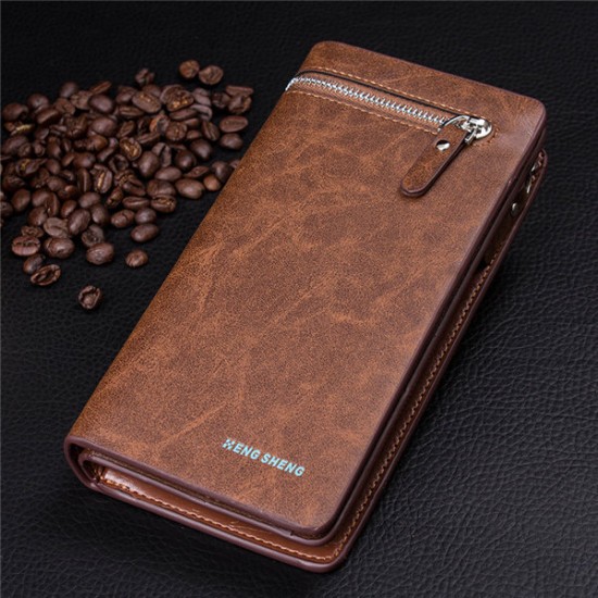 11 Card Slot SIM Card Slot Zipper Bag PU Leather Men Clutch Phone Wallet for Phone Under 5.5 inches