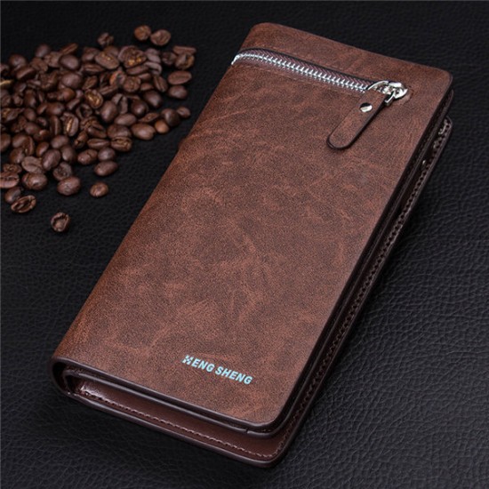 11 Card Slot SIM Card Slot Zipper Bag PU Leather Men Clutch Phone Wallet for Phone Under 5.5 inches