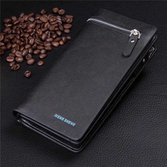 11 Card Slot SIM Card Slot Zipper Bag PU Leather Men Clutch Phone Wallet for Phone Under 5.5 inches