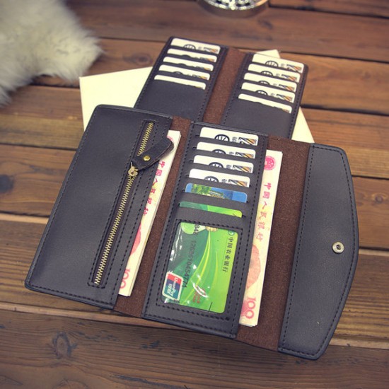 16 Card Slot Three-folded External Card Bag PU Leather Phone Wallet For Phone Under 5.5-inch