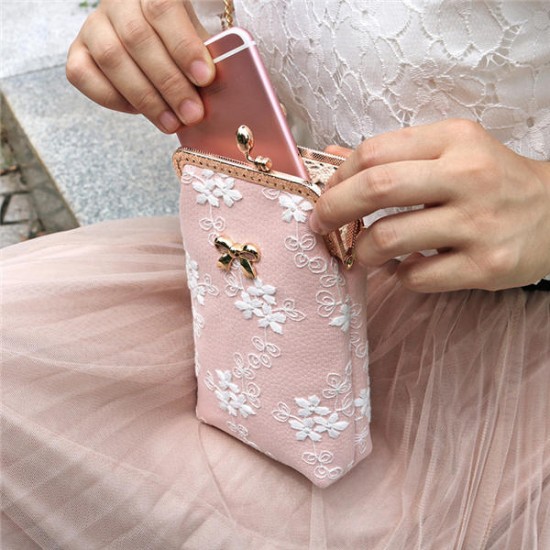 Elegant Lace Bowknot Messenger Bag Clasp Purse Phone Wallet For Phone Under 5.5 Inches