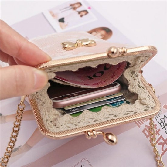 Elegant Lace Bowknot Messenger Bag Clasp Purse Phone Wallet For Phone Under 5.5 Inches