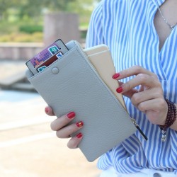 5.5 Inch Women's Vintage Litchi Stria PU Long Wallet Phone Bag Handbag For iPhone 7/7 Plus Samsung