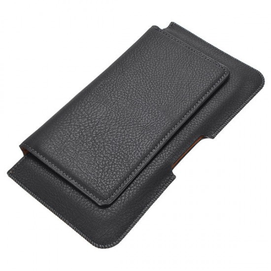 Black Universal Leather Magnetic Waist Card-slot Bag Case For Phone Under 6.3 Inch