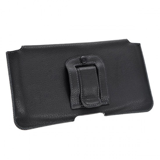 Black Universal Leather Magnetic Waist Card-slot Bag Case For Phone Under 6.3 Inch