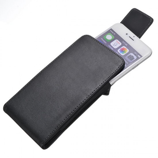 Black Universal PU Leather Magnetic Wallet  Waist Bag With Rotatable Clip For Phone Under 5.5 Inch