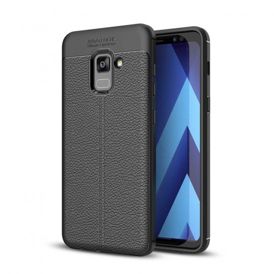 Bakeey Anti Fingerprint Soft TPU Litchi Leather Case for Samsung Galaxy A8 Plus 2018