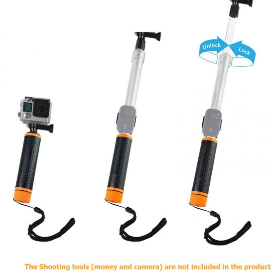 6.7-15.7'' Waterproof Selfie Stick for GoPro Extendable Transparent Floaty Pole Telescoping Grip