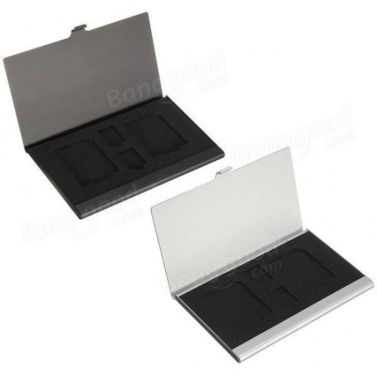 4 in1 Metal Aluminum Memory Card Storage Holder Box Protector Case for 2xTF 2xSD