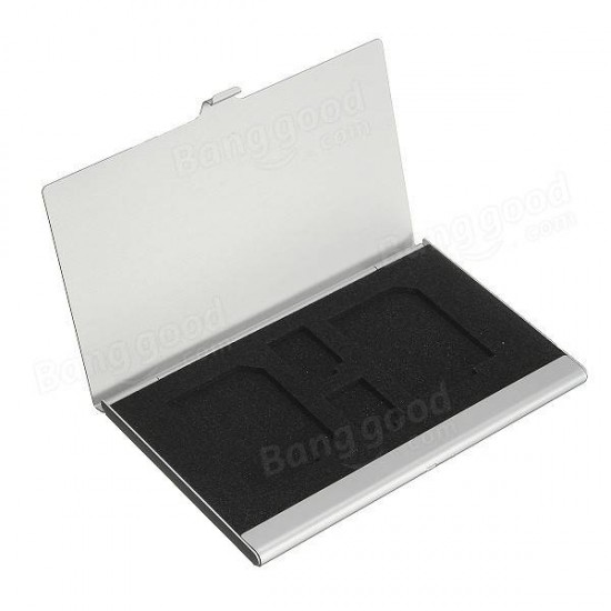 4 in1 Metal Aluminum Memory Card Storage Holder Box Protector Case for 2xTF 2xSD