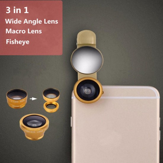 3 in 1 Universal Clip-On Fisheye 0.65X Wide Angle Macro Lens For iPhone 6S Plus Samsung