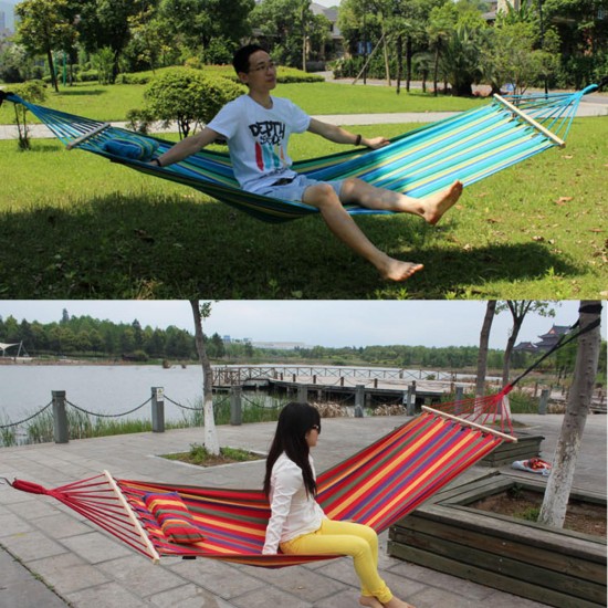 200x80cm Portable Hammock Outdoor Hammock Garden Sports Home Travel Camping Swing Canvas Stripe Hang Bed Hammock With Pillow