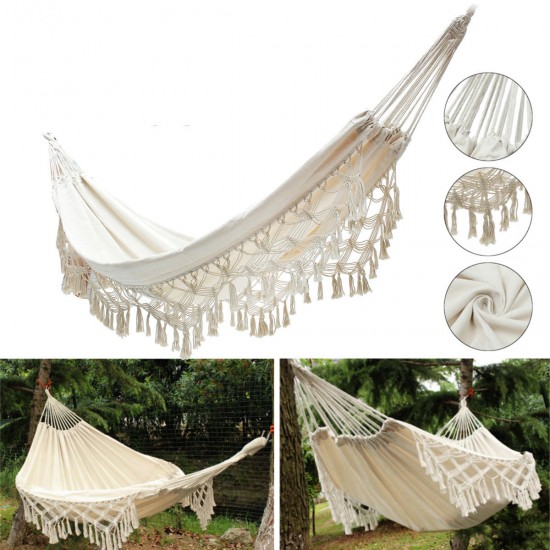240x150CM Large Double Cotton Hammock Fringe Swing Beach Yard Hanging Chair Bed 240x150CM Large Double Cotton Hammock Fringe Swing Beach Yard Hanging Chair Bed