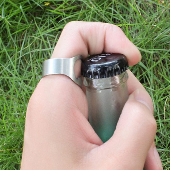 AOTU 24mm Outdoor EDC Mini Finger Ring Beer Opener Stainless Steel Bottle Can Opener Ring Tool Kit