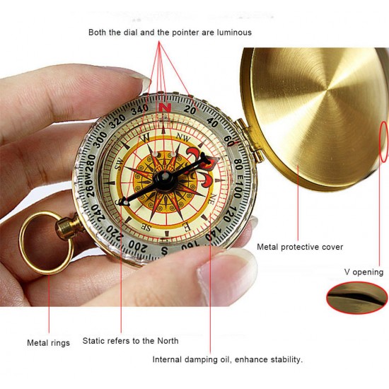 Outdoor Portable Brass Pocket G50 Copper Golden Compass Luminous Navigation Flip Outdoor Portable Brass Pocket G50 Copper Golden Compass Luminous Navigation Flip