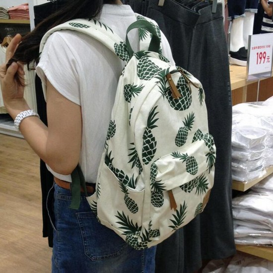 Outdoor Travel Bags Women Canvas Backpack Portable Casual Daily Pineapple Print School Book Bag