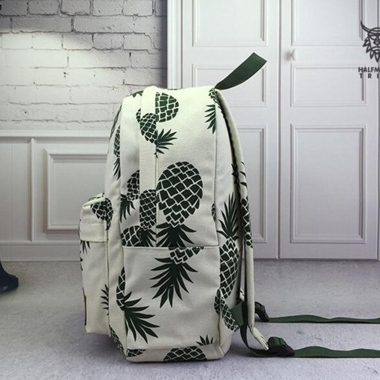 Outdoor Travel Bags Women Canvas Backpack Portable Casual Daily Pineapple Print School Book Bag