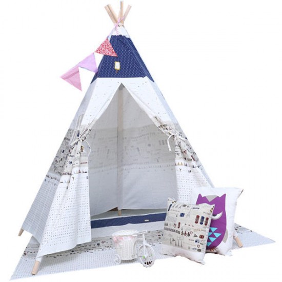 120 x 120 x 160cm Children Game Tent Foldable White and Blue Ribbon Pattern Teepee 120 x 120 x 160cm Children Game Tent Foldable White and Blue Ribbon Pattern Teepee