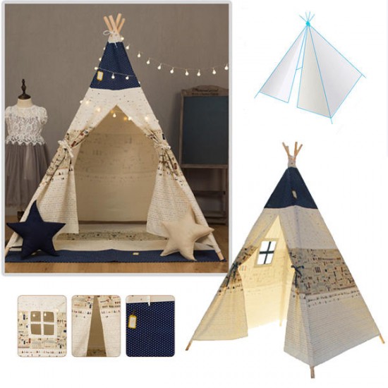 120 x 120 x 160cm Children Game Tent Foldable White and Blue Ribbon Pattern Teepee 120 x 120 x 160cm Children Game Tent Foldable White and Blue Ribbon Pattern Teepee