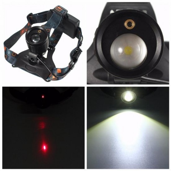 4 Mode LED Zoomable Headlight Headlamp White And Red Laser Light Use 2x 18650 batteries