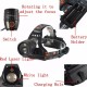 4 Mode LED Zoomable Headlight Headlamp White And Red Laser Light Use 2x 18650 batteries